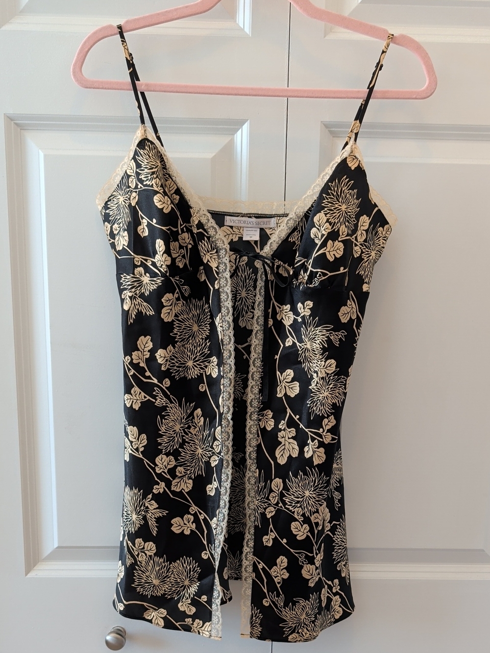 5 for $25 Victoria's Secret Black and Cream Floral Satin Camisole with Lace Trim